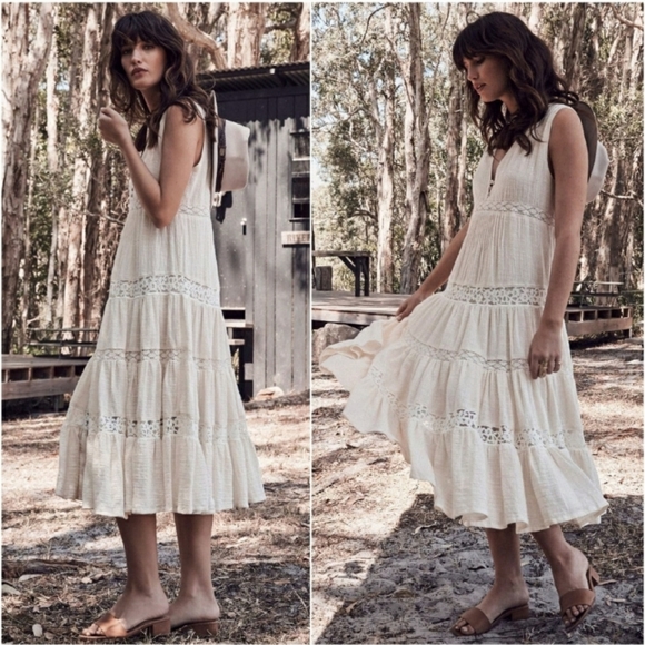 Doe Eyed Midi Dress Cream Gown S Spell Designs NWT - Picture 6 of 16